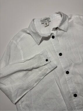 Rachel Zoe White Minimalist Linen Button Up Elevated Basic